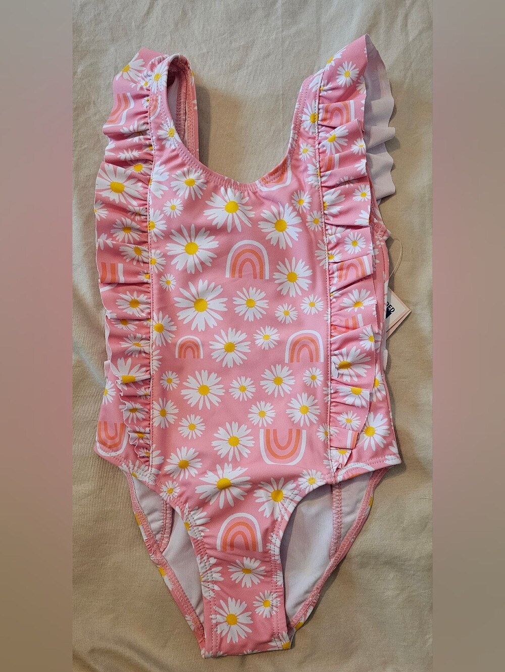 Andy & Evan Pink Daisy Rainbow Ruffle Swimsuit 2T